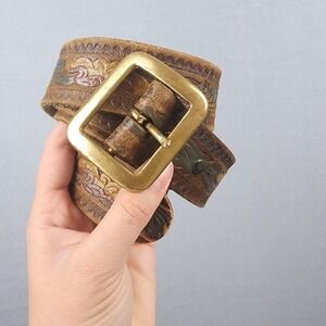 Beth Frank Belt Mens One Size Brown Tooled Leather Paisley Western Brass Buckle